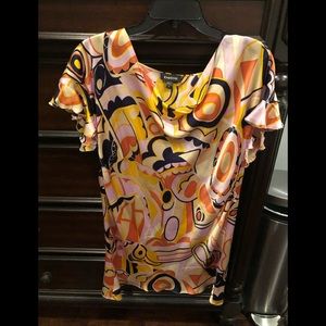 BEBE Retro groovy 70’s SILK dress M flutter Slv